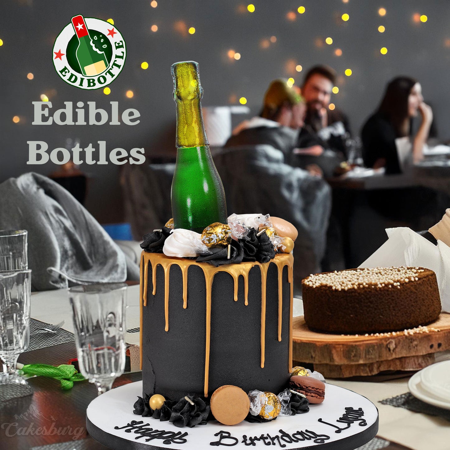 Plain Edible Half-Height Champagne Bottle Cake Topper